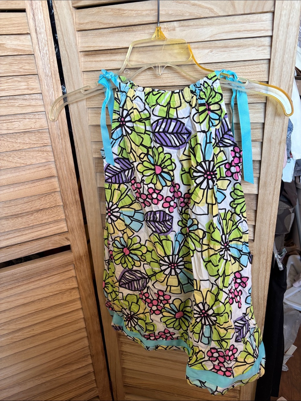 Hanna Andersson Multicolor Floral Sundress with Aqua Straps 120